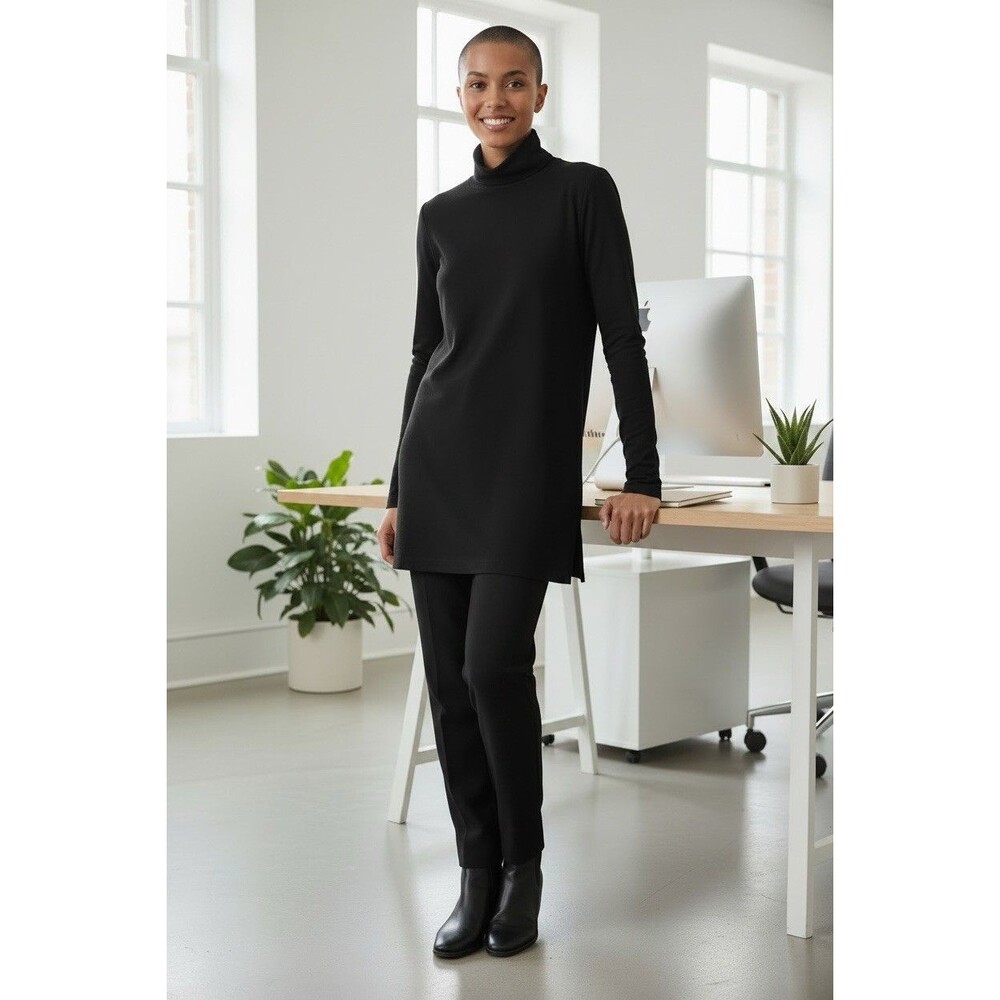 Exclusivley Misook womens NEW long sleeve black shoulder pads mock turtleneck M
